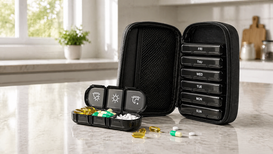 Preparing a week of vitamins and supplements in a pill organizer